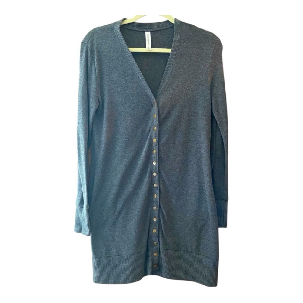 Gray Basic Long Cardigan with Button Details and Pockets - Size Small